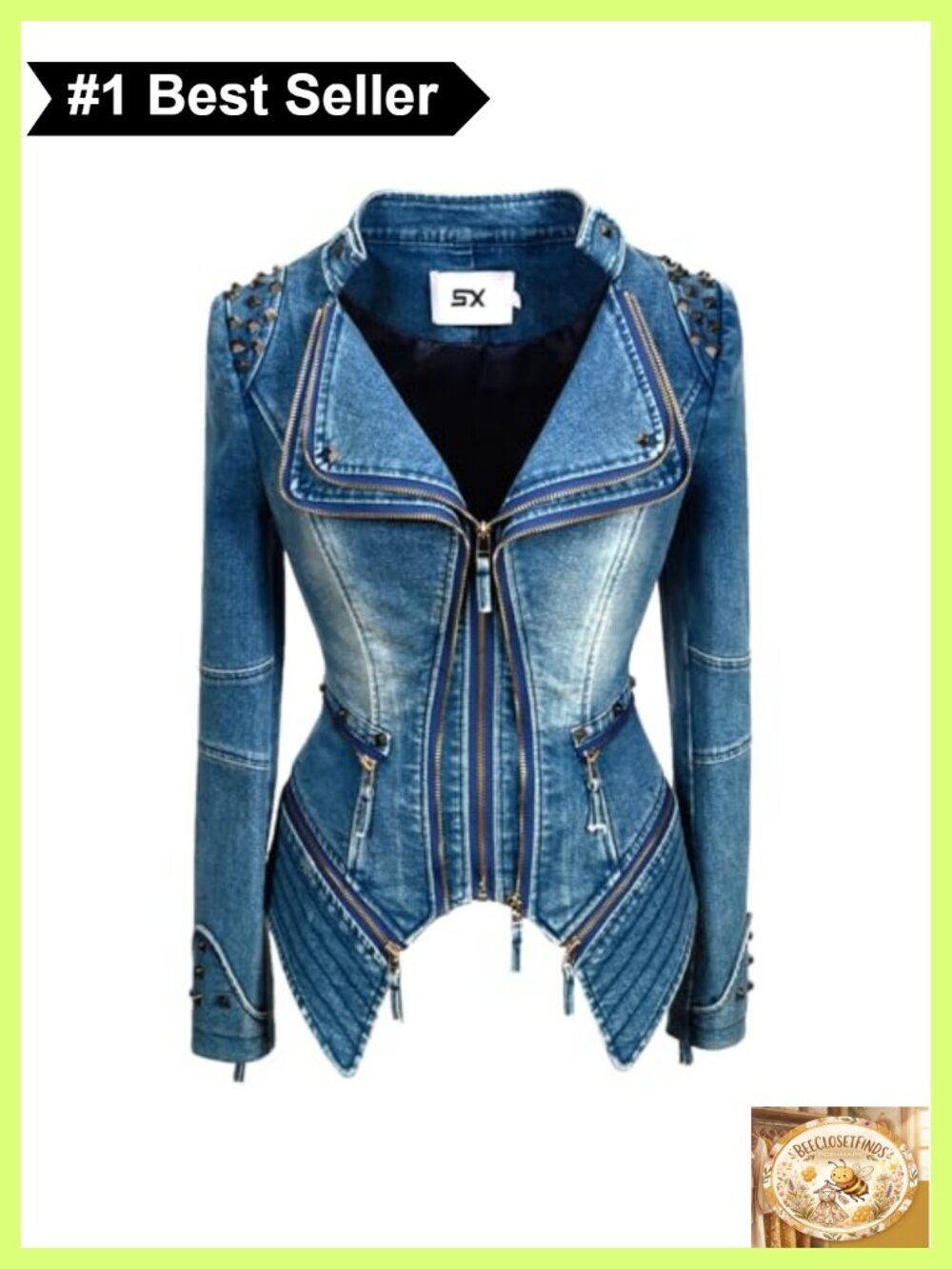 Faux Leather Moto Biker Jacket Rivet Zipper Denim Coat Motorcycle Outwear